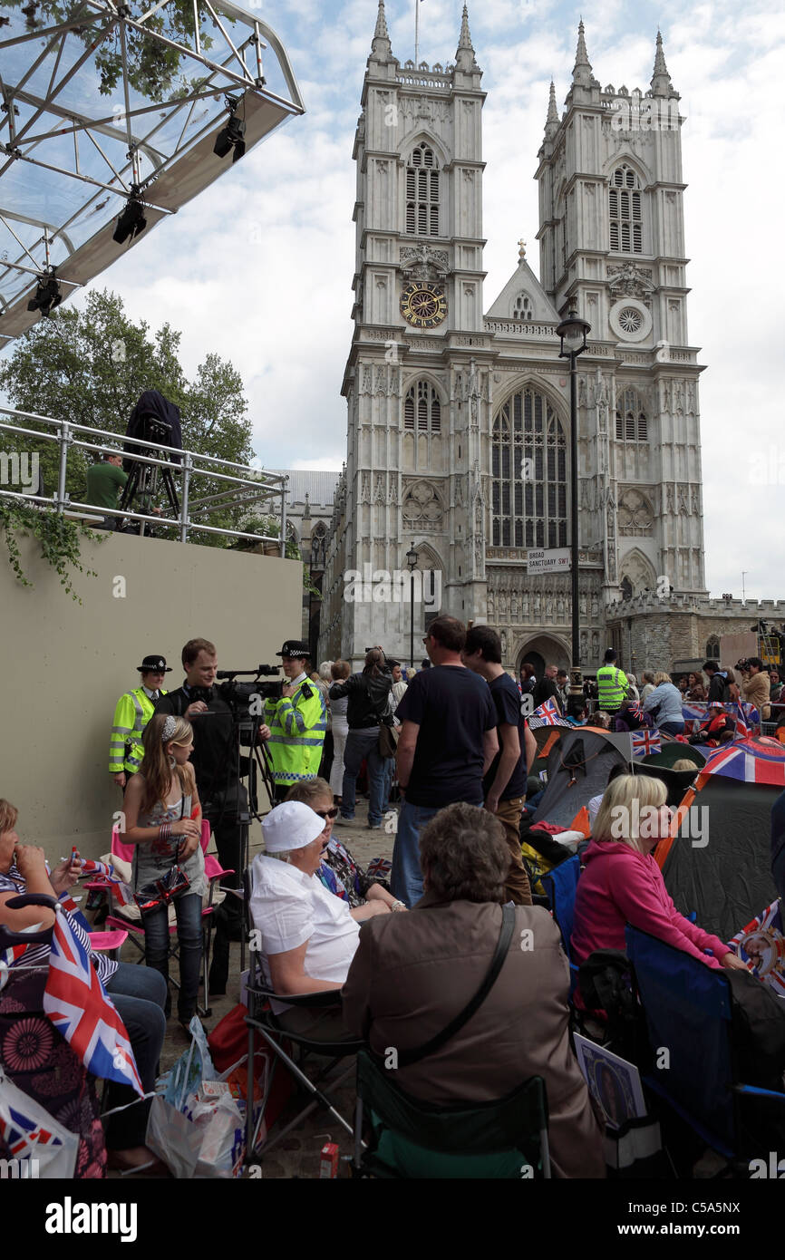 WESTMINSTER ABBEY,the London venue for Kate and Prince William`s Royal Wedding,loyal fans also viewed on the eve of the big day. Stock Photo